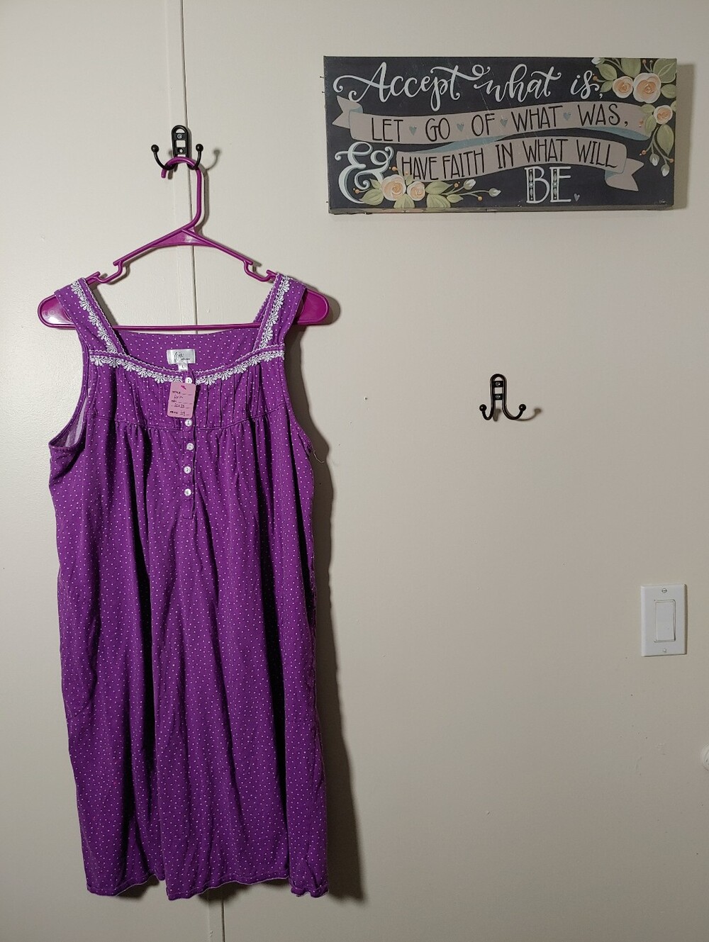 Aria Large Feminine & Girly Sleeveless Purple Polka Dot Nightgown